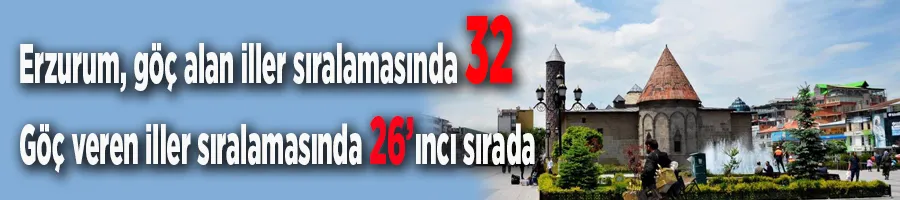 Erzurum göç veren iller sıralamasında 26