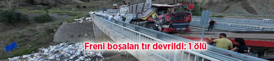 Freni boşalan tır devrildi: 1 ölü