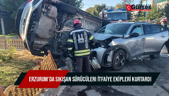 Erzurum’da araçlar yan yattı