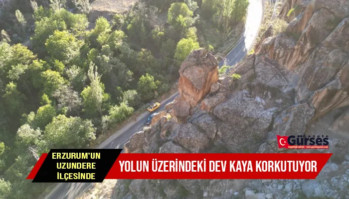 Yolun üzerindeki dev kaya korkutuyor