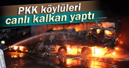 PKK köylüleri canli kalkan yapti