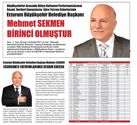 Baskan Sekmen yatirim bütçesi kullaniminda Türkiye birincisi oldu