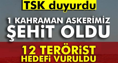 1 kahraman askerimiz sehit oldu, 12 terörist hedefi vuruldu