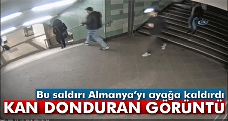 Almanya’da kadina tekmeli saldirinin görüntüleri ortaya çikti