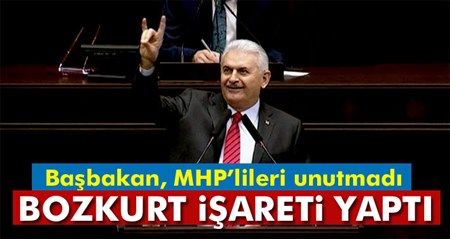 Basbakan Binali Yildirim bozkurt isareti yapti