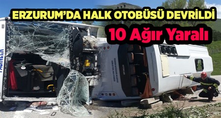 Halk otobüsü devrildi: 10 yarali