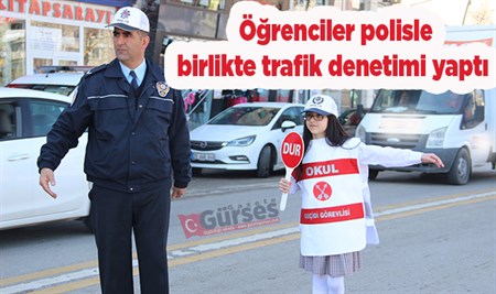 Ögrenciler polisle birlikte trafik denetimi yapti