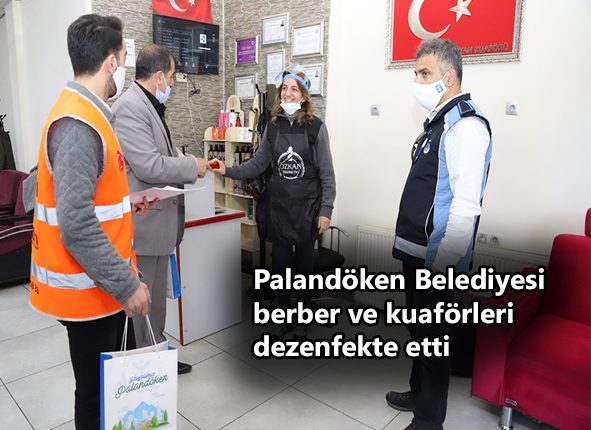 Palandöken Belediyesi berber ve kuaförleri dezenfekte etti