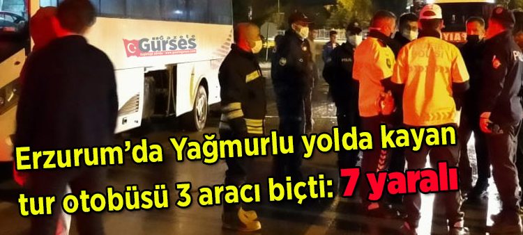 Yagmurlu yolda kayan tur otobüsü 3 araci biçti: 7 yarali