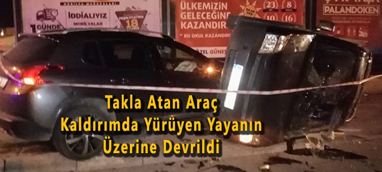 Iki otomobil kavsakta çarpisti, takla atan araç kaldirimda yürüyen yayanin üzerine devrildi