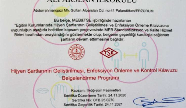 Erzurum’da 504 Okul “Okulum Temiz” belgesi aldi